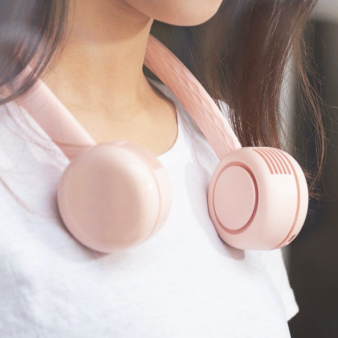 Bladeless Neckband Rechargeable Portable Fan Baby Pink