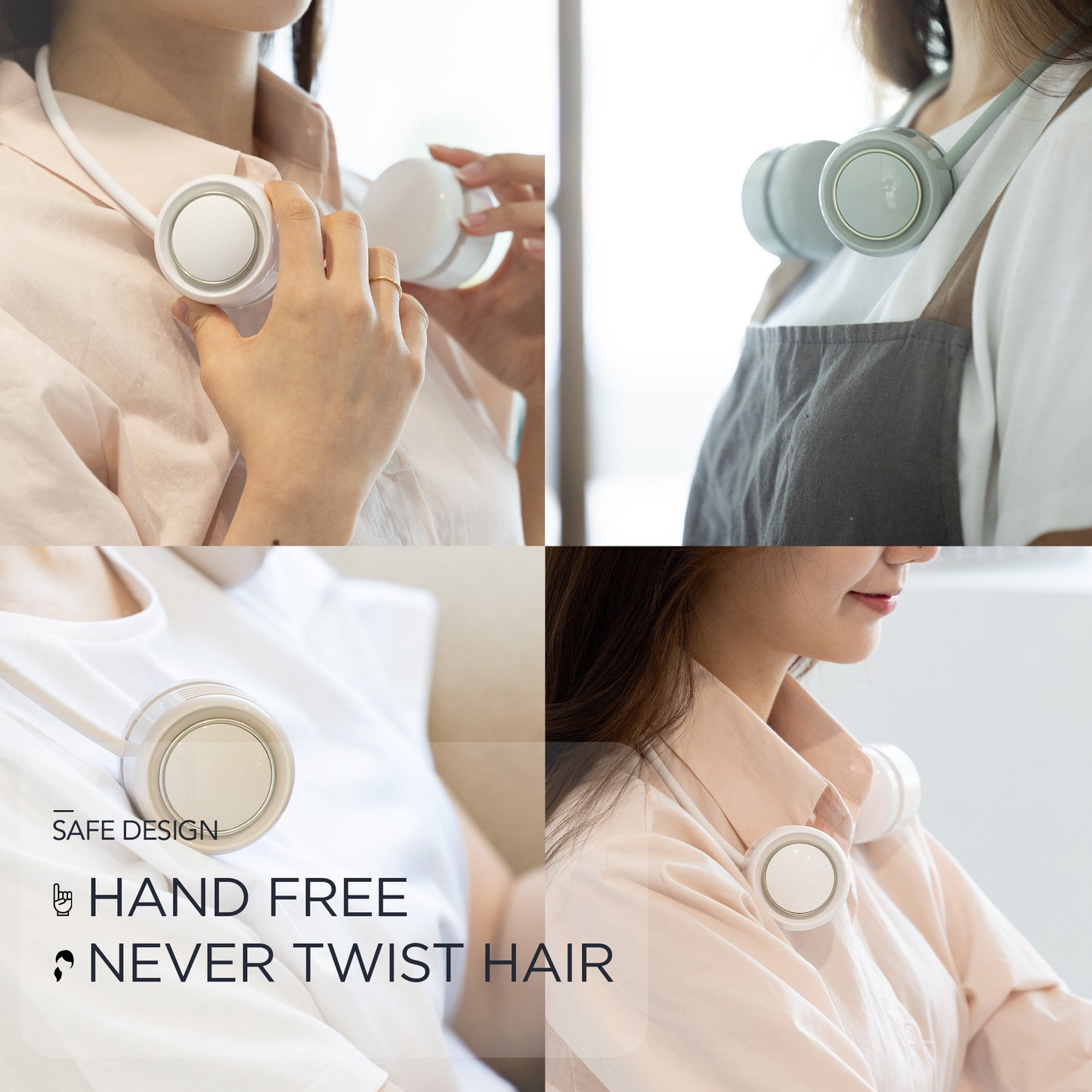 Curling Bladeless Neckband Rechargeable Portable Fan White
