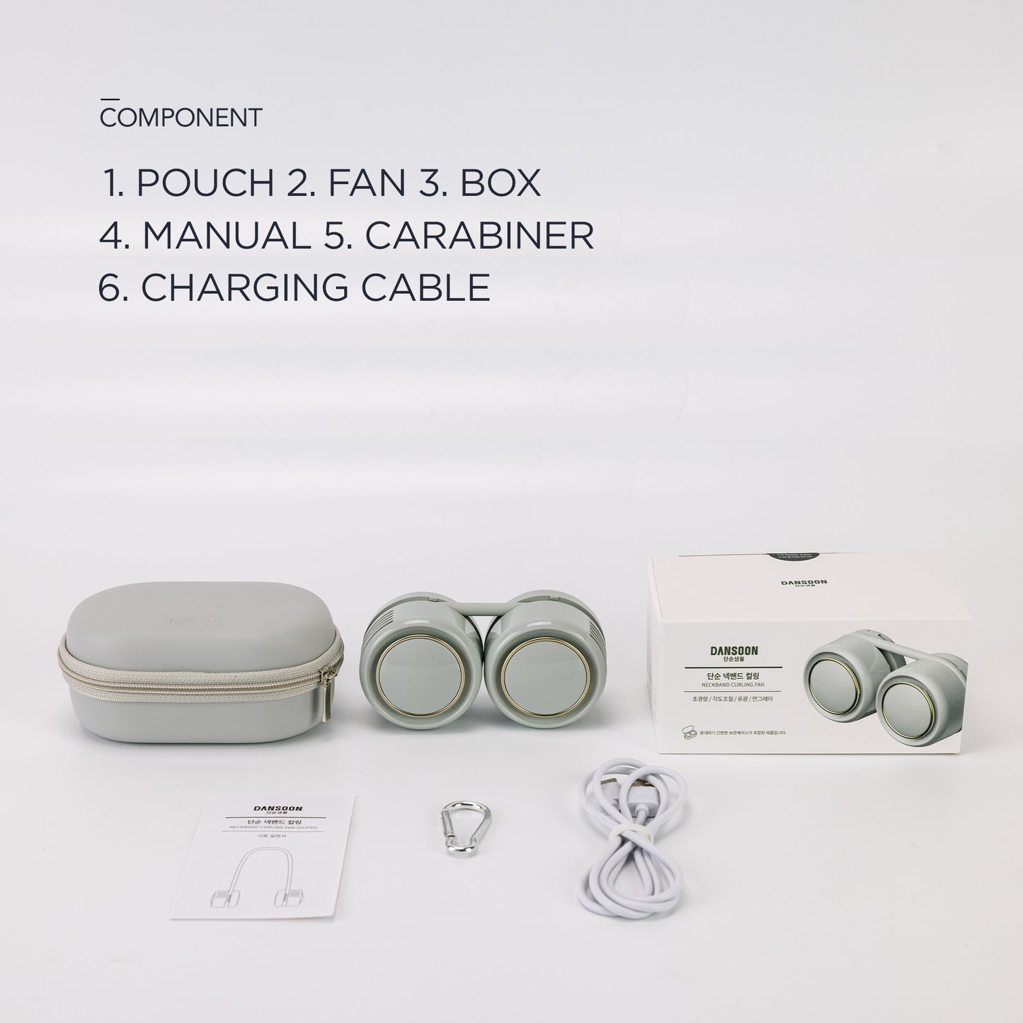 Rolling Bladeless Neckband Rechargeable Portable Fan Gray
