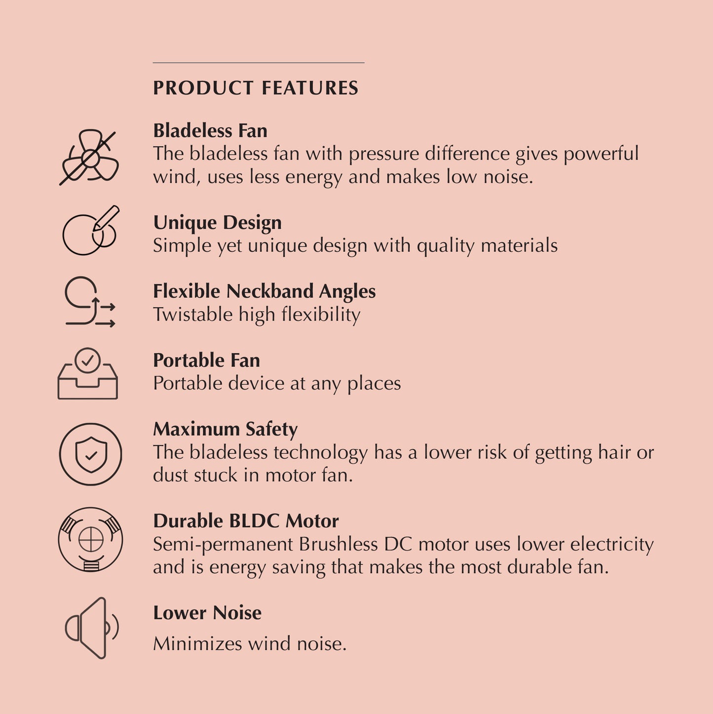 Bladeless Neckband Rechargeable Portable Fan Baby Pink