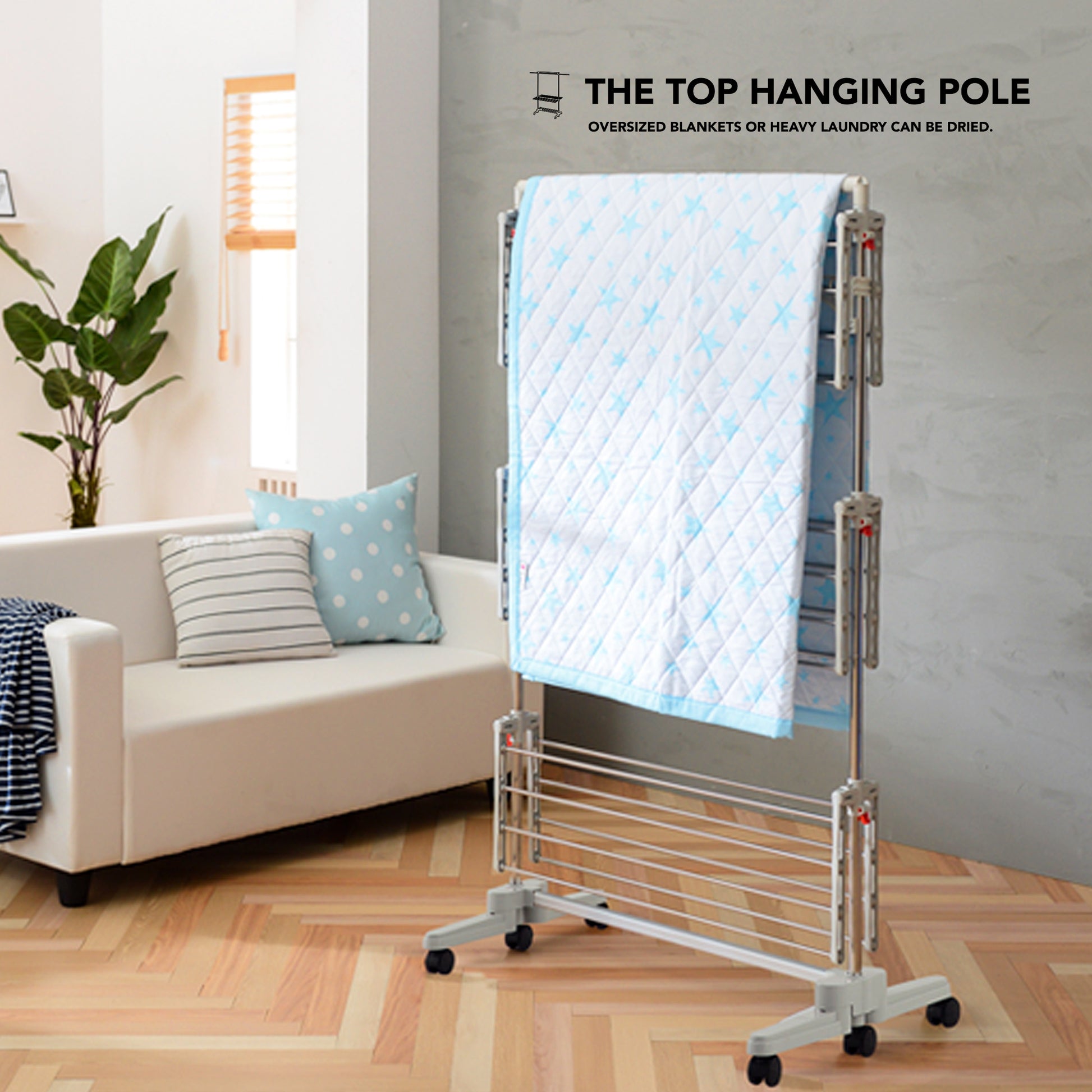 3-Tier Foldable Clothes Drying Rack with Hanging Pole – Hulife Home