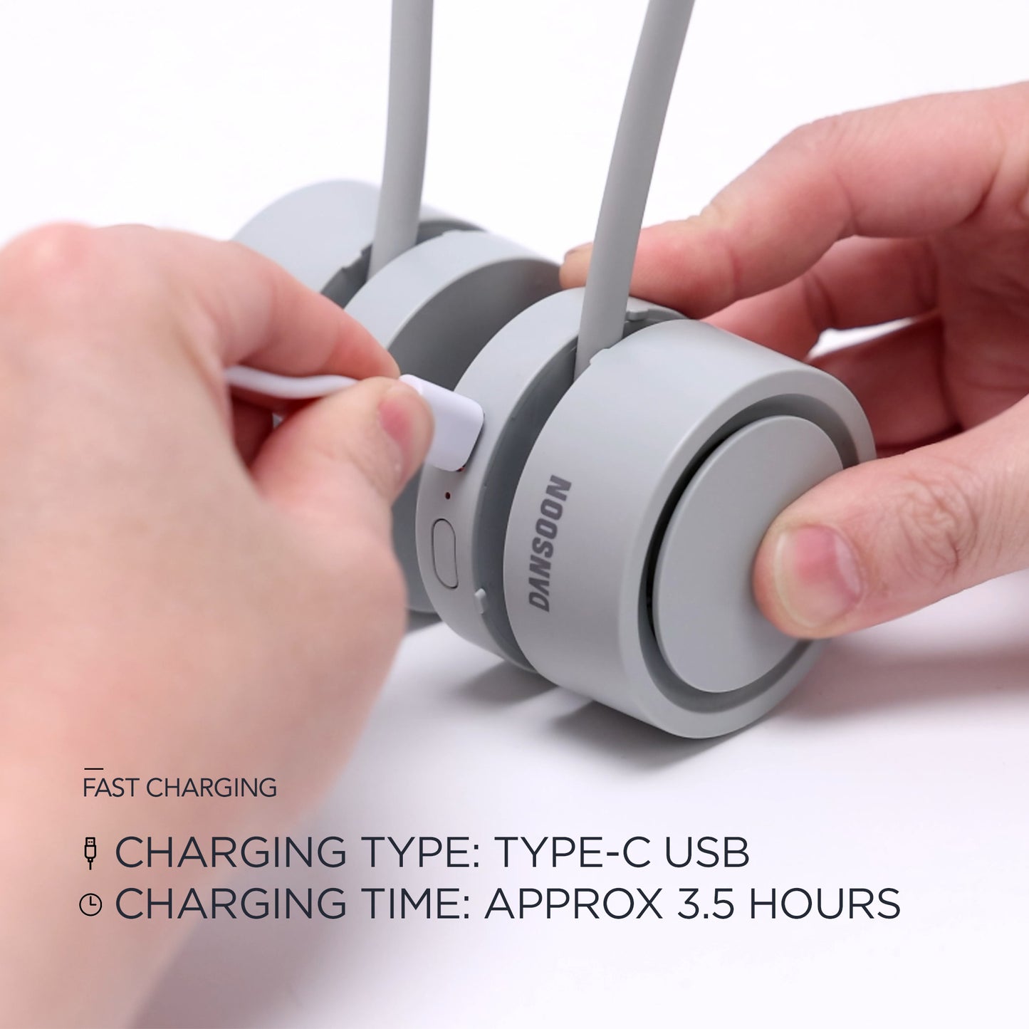 Rolling Bladeless Neckband Rechargeable Portable Fan Gray