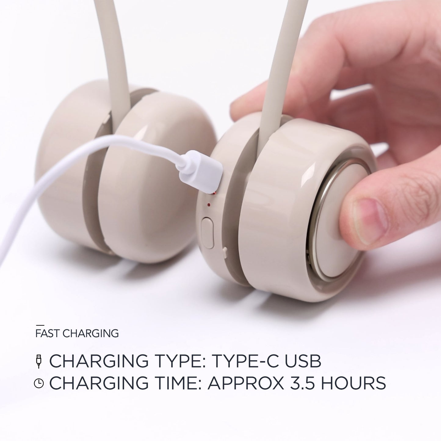 Curling  Bladeless Neckband Rechargeable Portable Fan Beige