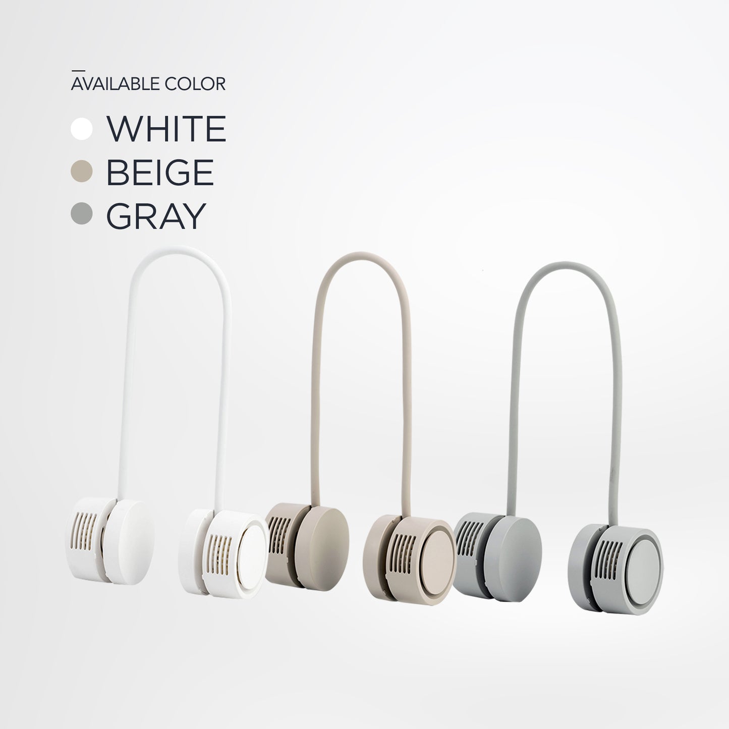 Rolling Bladeless Neckband Rechargeable Portable Fan White